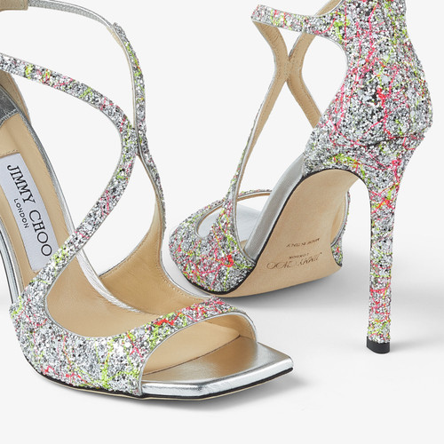 JIMMY CHOO Azia 110 Splattered Coarse Glitter Fabric Sandals