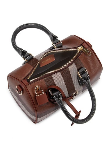 BURBERRY Check Mini Leather Top Handle Bowling Bag DARK BIRCH BROWN Image 4