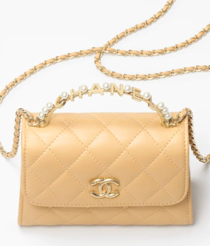 CHANEL Clutch With Chain Lambskin, Imitation Pearls, Enamel & Gold-Tone Metal Yellow