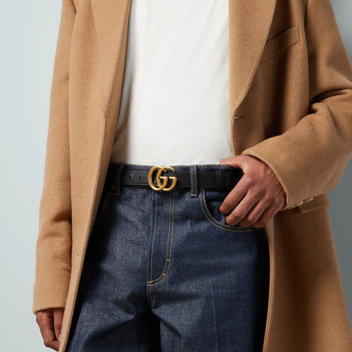GUCCI Leather  Belt With Double G Buckle