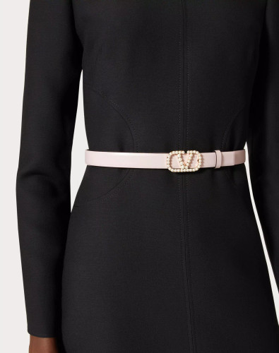 VALENTINO Reversible Vlogo Signature Belt In Shiny Calfskin With Pearls, Height: 20 Mm