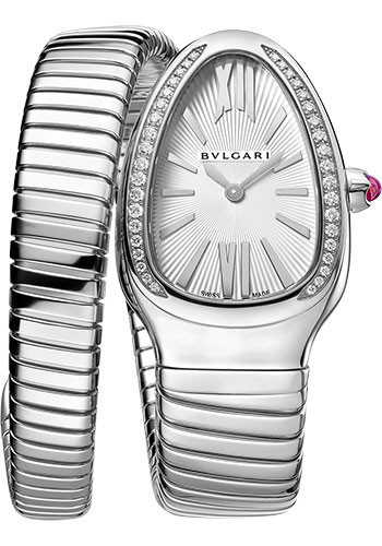 BVLGARI Serpenti Tubogas Watch - 35 mm Stainless Steel Diamond Case - Silver Dial
