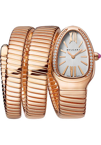 BVLGARI Serpenti Tubogas Watch - 35 mm Rose Gold Case - Silver Dia