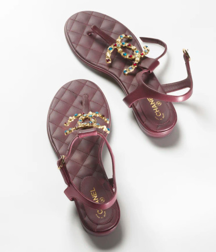 CHANEL Sandals Lambskin & Metal Burgundy