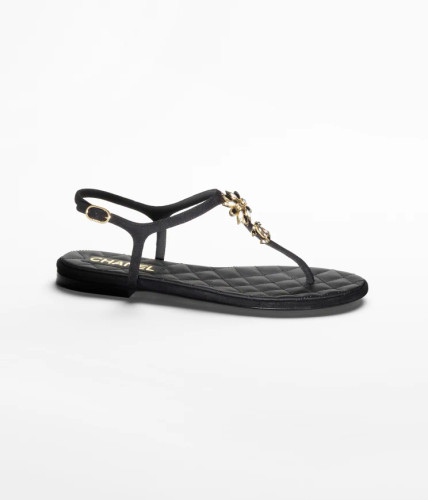 CHANEL Sandals Suede & metal goatskin Black