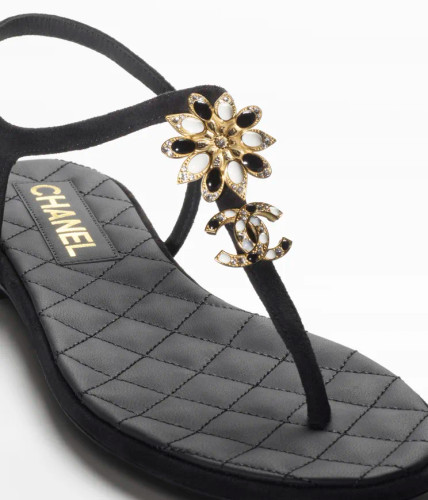 CHANEL Sandals Suede & metal goatskin Black