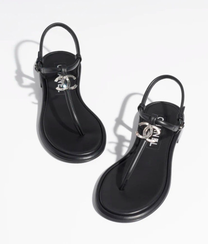 CHANEL Sandals Lambskin & Diamanté Black