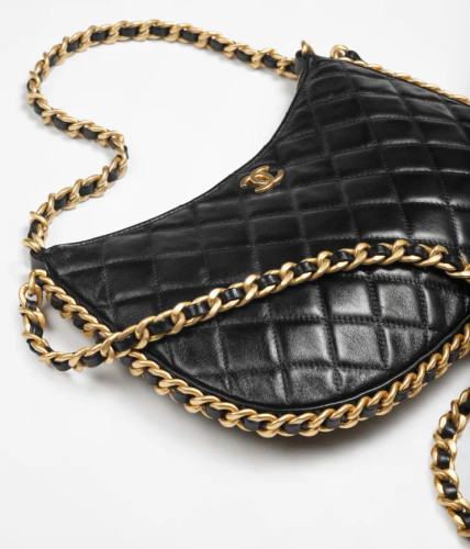 CHANEL Large Hobo Bag Shiny Crumpled Lambskin & Gold-Tone Metal Black