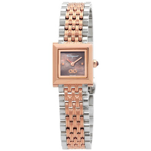 SALVATORE FERRAGAMO Square Quartz Brown Dial Two-Tone Ladies Watch