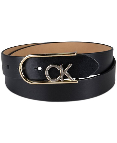 CALVIN KLEIN Two-Tone Monogram Buckle Leather Belt