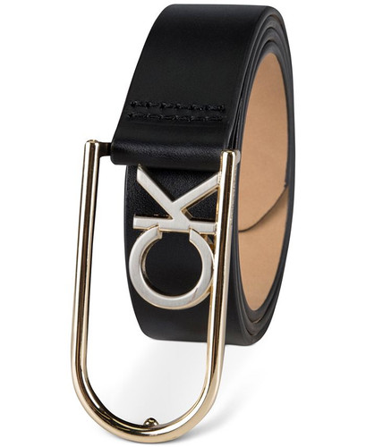 CALVIN KLEIN Two-Tone Monogram Buckle Leather Belt