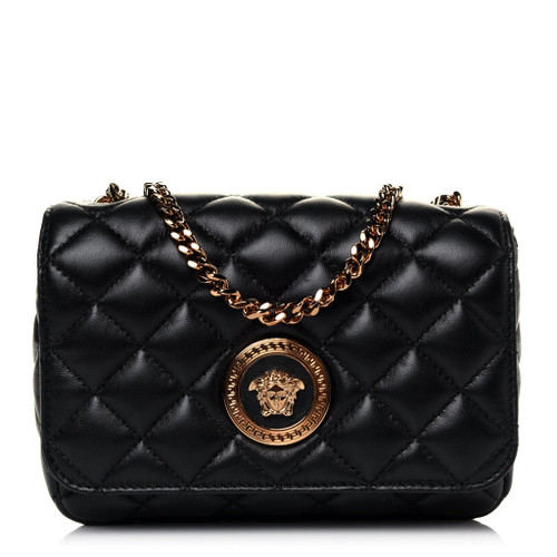 VERSACE  Medusa Nappa Quilted Black Leather Chain Crossbody