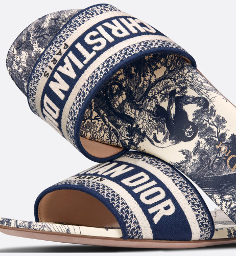 DIOR Dway Mule Embroidered cotton and blue Toile de Jouy pattern