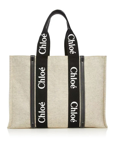 Large Woody Linen Tote - Natural Black