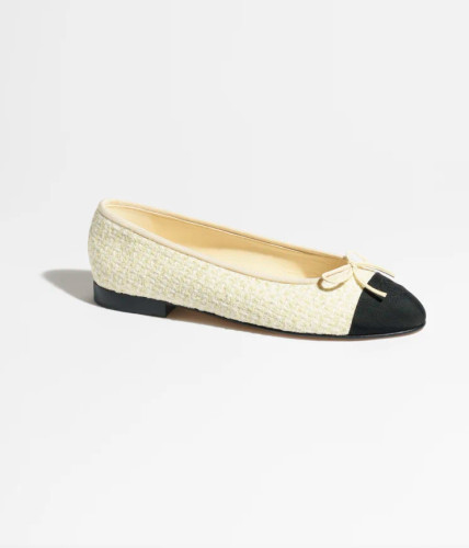 CHANEL Ballerinas Cotton tweed & grosgrain Light yellow & black