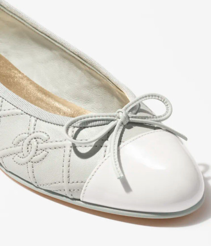 CHANEL Ballerinas Lamb & patent calf Light blue & white Shoes