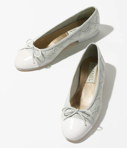 CHANEL Ballerinas Lamb & patent calf Light blue & white Shoes