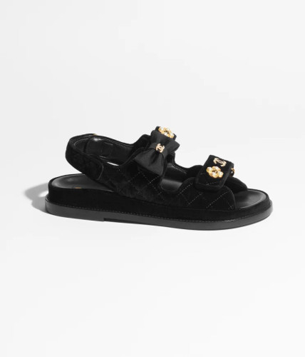 CHANEL Sandals Velvet Black  Shoes