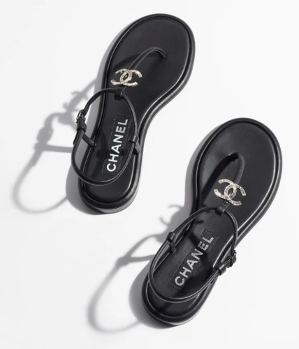 CHANEL Sandals Lamb & rhinestones Black Shoes