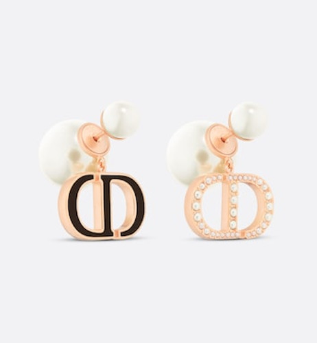 DIOR Tribal Earrings Dew-finish Metal, White Resin Beads And Black Lacquer