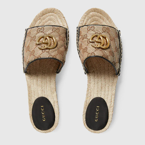 GUCCI Women's Quilted Canvas Espadrille Mules With Gg Pattern