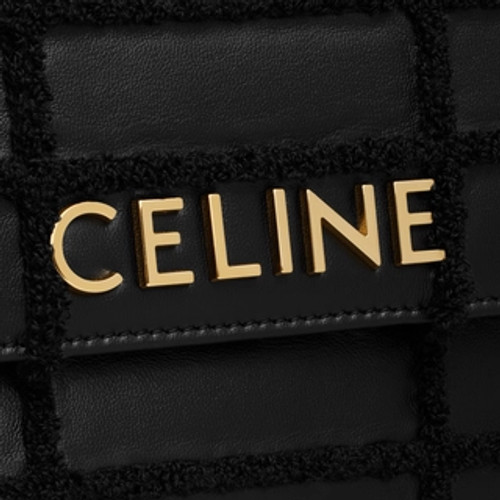 CELINE Celine Monochrome Quilted Shoulder Bag With Chain ​​quilted Calfskin With French Terry Embroidery Black