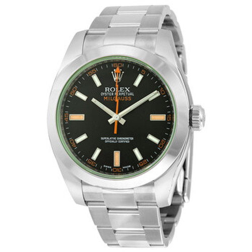 ROLEX Milgauss Black Dial Domed Bezel Green Crystal Oyster Bracelet Unisex Watch