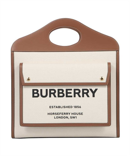 BURBERRY Ladies Logo Printed Pocket Tote Bag - Beige