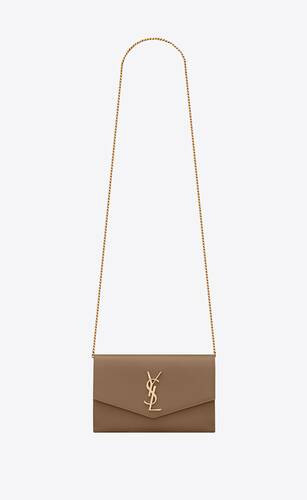 SAINT LAURENT Uptown Chain Wallet In Grain De Poudre Embossed Leather