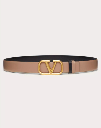 VALENTINO Vlogo Signature Reversible Belt In Shiny Calfskin, Height 30mm