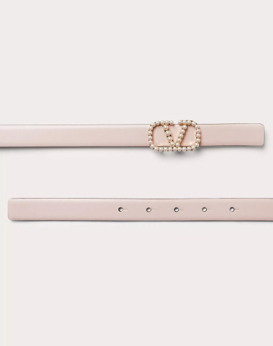 VALENTINO  Vlogo Signature Reversible Belt In Shiny Calfskin With Pearls, Height: 20 Mm