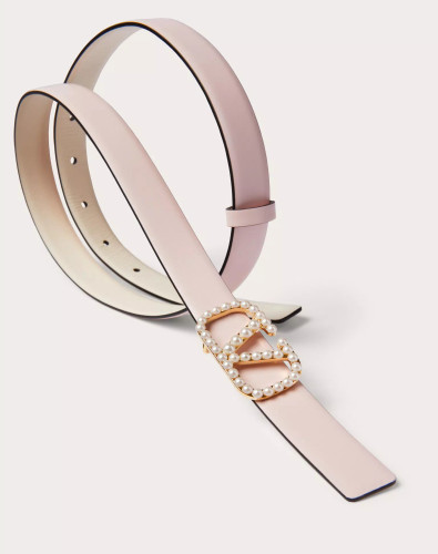 VALENTINO  Vlogo Signature Reversible Belt In Shiny Calfskin With Pearls, Height: 20 Mm