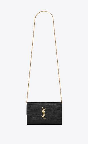 SAINT LAURENT Uptown Chain Wallet In Shiny Crocodile-embossed Leather