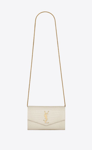 SAINT LAURENT Uptown Chain Wallet In Shiny Crocodile-embossed Leather