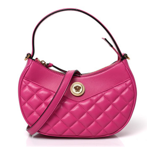 VERSACE Nappa Quilted Medusa Shoulder Bag Fuchsia