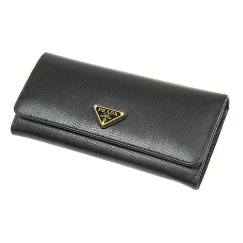 PRADA Calfskin Plain Leather Logo Long Wallets