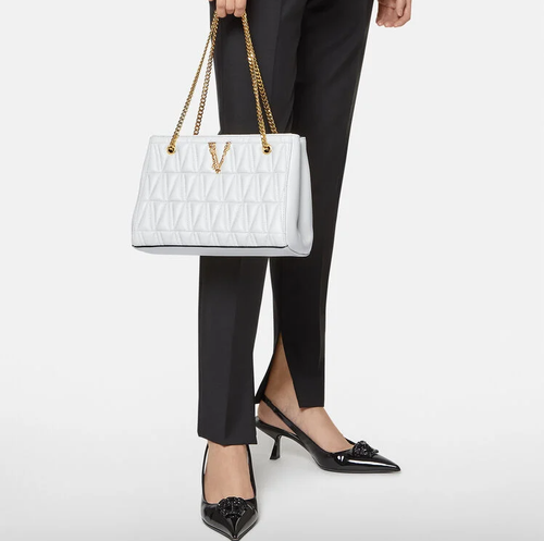VERSACE Virtus Quilted Small Tote White Bag