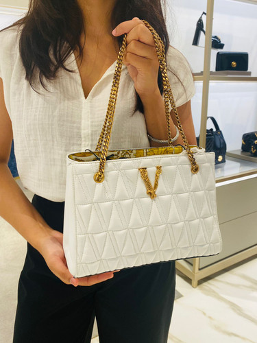 VERSACE Virtus Quilted Small Tote White Bag