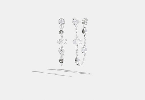 COACH Signature Crystal Chain Earrings SILVER/BLACK Image 1