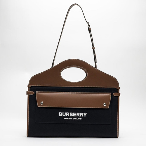 BURBERRY  Two-Tone Canvas And Leather Blanket Holder Pocket Bag Black
