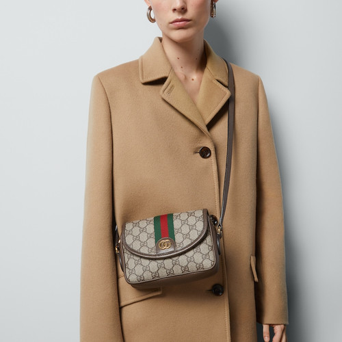 GUCCI Ophidia Mini Shoulder Bag With Gg Motif - Brown
