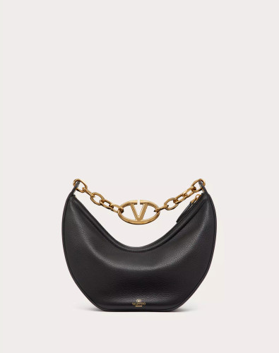 VALENTINO Small Vlogo Moon Hobo Bag In Grained Calfskin With Chain