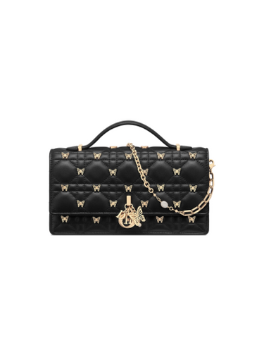 DIOR Mini Miss Dior Bag Black Cannage Lambskin With Gold Butterfly Studs