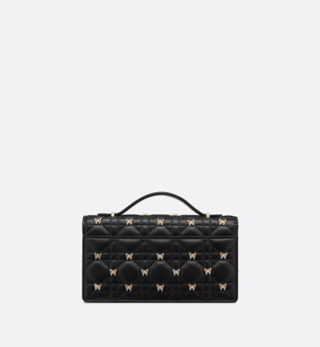 DIOR Mini Miss Dior Bag Black Cannage Lambskin With Gold Butterfly Studs
