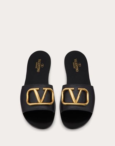 VALENTINO Vlogo Signature Slippers In Grained Cowleather With Accessory