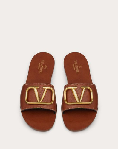 VALENTINO Vlogo Signature Slippers In Grained Cowleather With Accessory