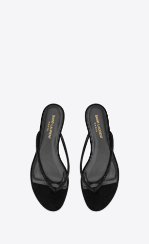 SAINT LAURENT Joni Rhinestone Suede Flat Sandals