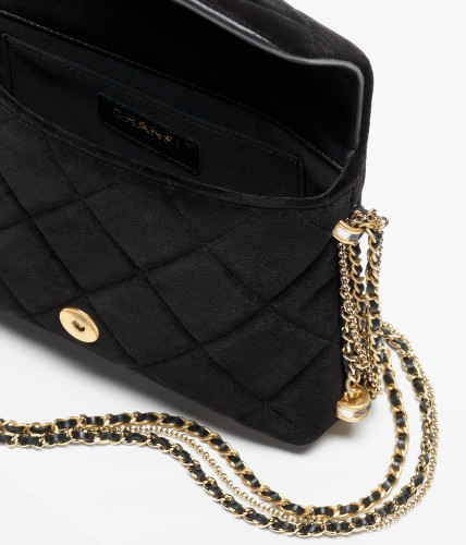 CHANEL Mini Flap Velvet, enamel & gold metal Black Bag