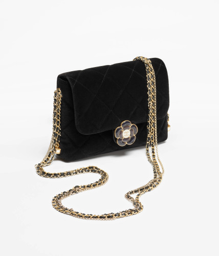 CHANEL Mini Flap Velvet, enamel & gold metal Black Bag