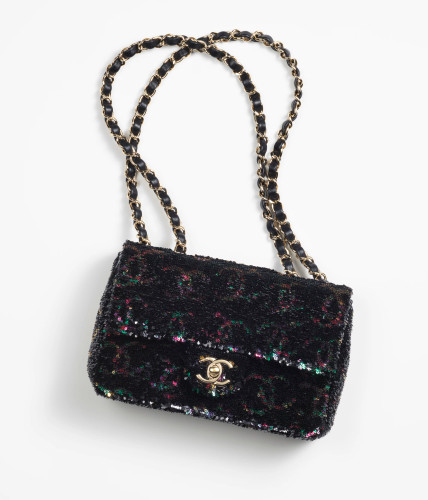 CHANEL Evening Bag Sequins  gold metal Black multicolor Bag